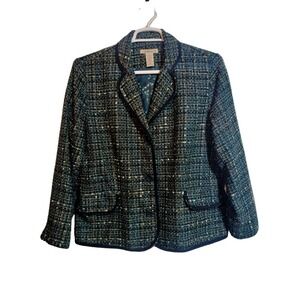 Notations Tweed Blazer Jacket Coat grayish blue button front  pockets woman XL